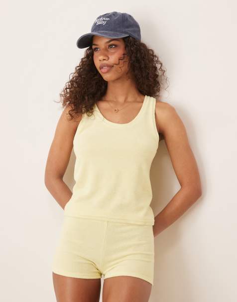 ASOS DESIGN towelling cami co-ord in lemon - view 1