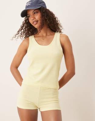 ASOS DESIGN towelling micro short co-ord in lemon