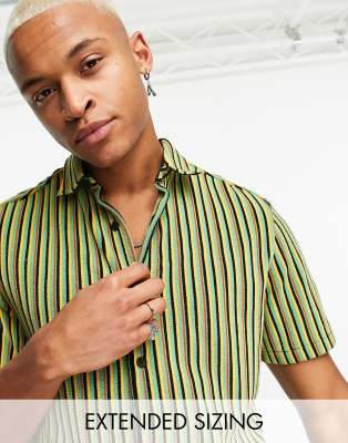 Asos Design Towelling Shirt In Multi Color Stripe