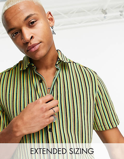 ASOS DESIGN towelling shirt in multi color stripe | ASOS