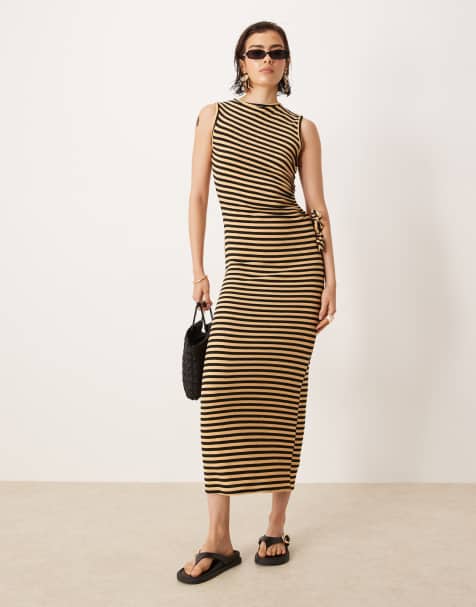 ASOS DESIGN towelling sleeveless cut-out side maxi dress in orange and black stripe - view 1