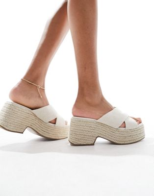 ASOS DESIGN Toy cross strap wedges in natural fabrication