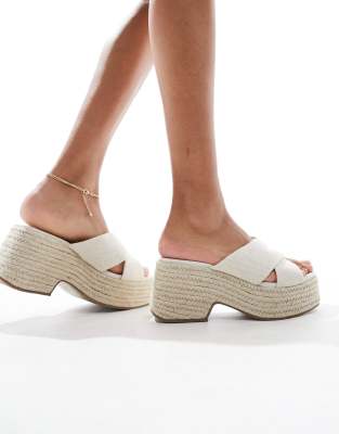 ASOS DESIGN Toy cross strap wedges in natural fabrication-Neutral