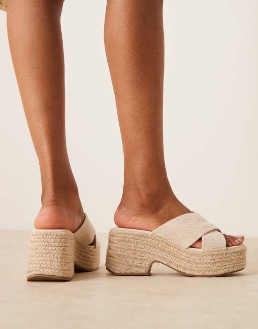 ASOS DESIGN Toy cross strap wedges in natural fabrication