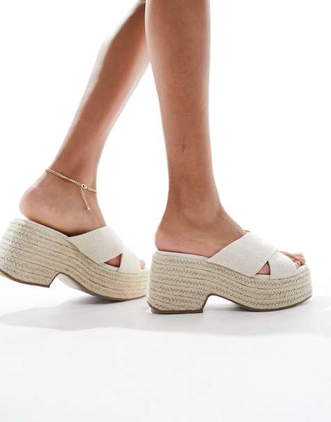 ASOS DESIGN - Toy - Sleehakken met gekruiste bandjes van natuurlijk materiaal - view 1