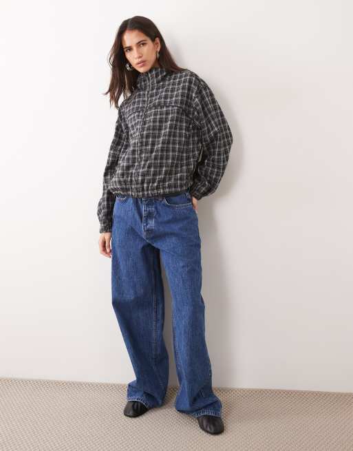 ASOS DESIGN track funnel neck jacket co-ord in mono check, 2 of 4