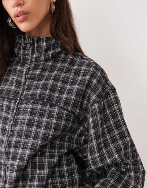 ASOS DESIGN track funnel neck jacket set in mono check, 3 of 4