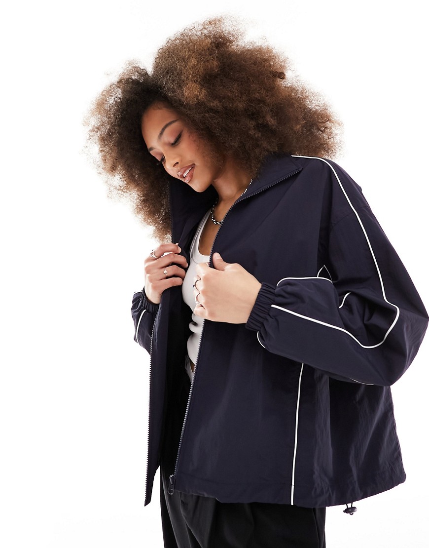 ASOS DESIGN track jacket with piping detail in navy