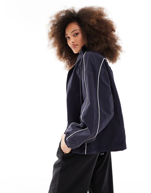 ASOS DESIGN track jacket with piping detail in navy