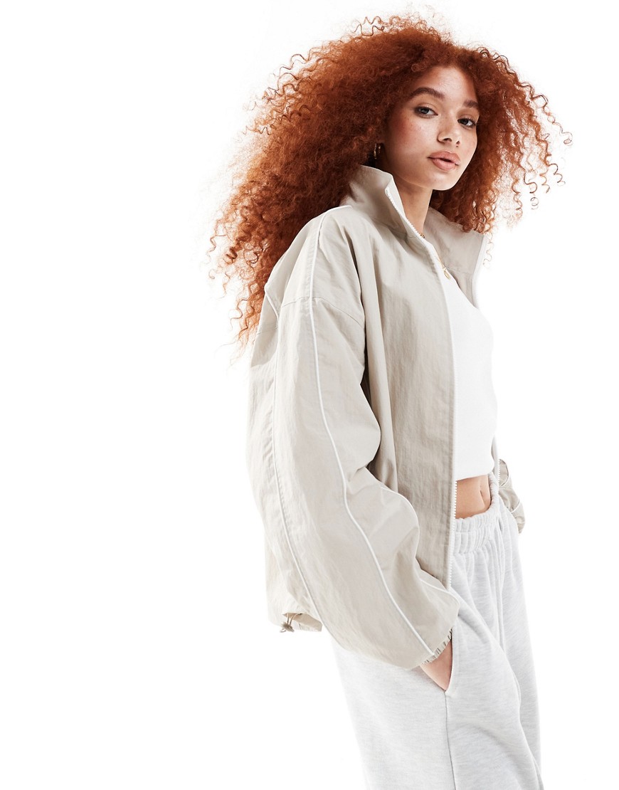 ASOS DESIGN track jacket with piping detail in stone-Neutral