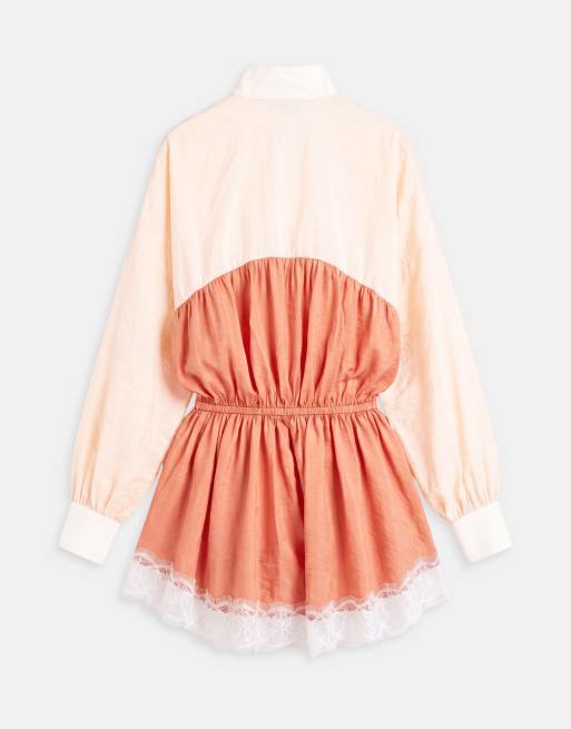 ASOS DESIGN track romper with lace hem in orange color block, 6 of 8