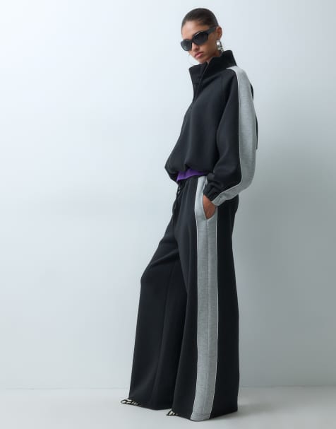 ASOS DESIGN track style panelled co-ord in black & grey scuba-style fabric - view 1