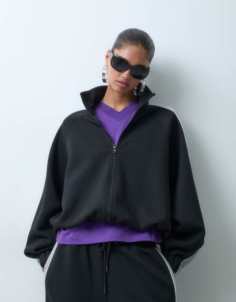 ASOS DESIGN track style panelled top in black & grey scuba-style fabric - view 1
