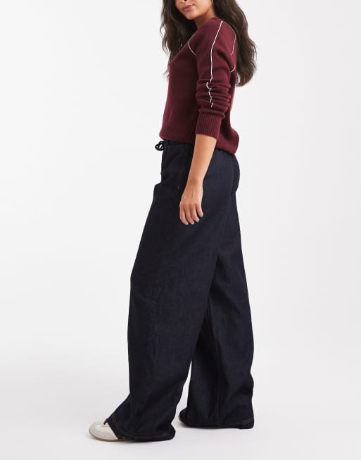ASOS DESIGN tracki-style pull-on wide leg jeans in rinse wash, 2 of 5