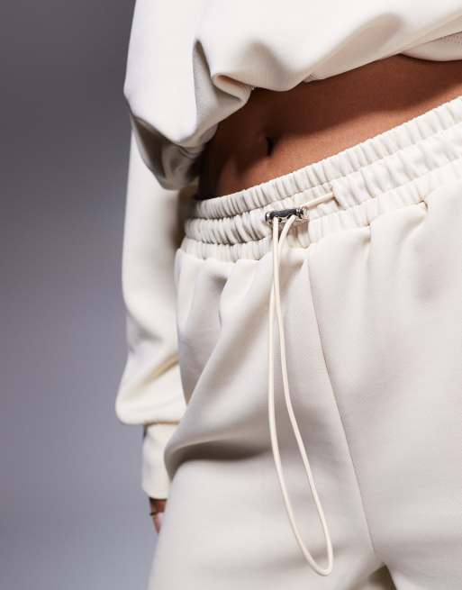 ASOS DESIGN trackies with bungee cord in ecru in scuba-style fabric, 5 of 5