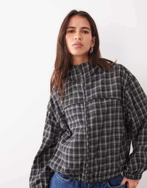 ASOS DESIGN – Svartvitt, rutigt set med barrelbyxor och jacka med ståkrage, 3 av 3
