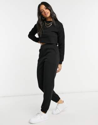 ASOS DESIGN tracksuit cropped sweat / oversized jogger-Black