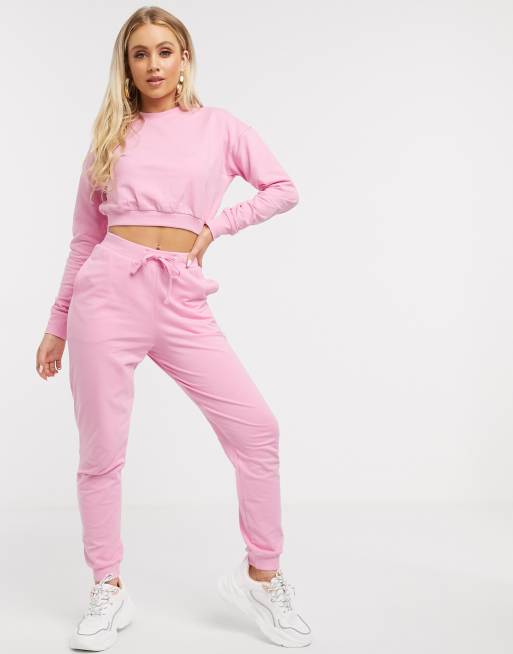 ASOS DESIGN tracksuit cropped sweat / slim jogger with tie | ASOS