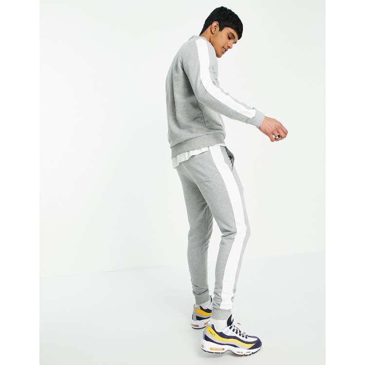 Mens skinny best sale grey tracksuit