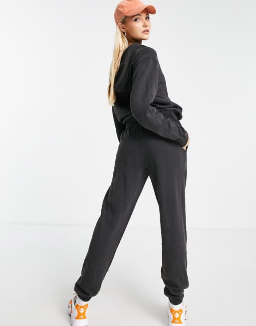 ASOS DESIGN all over eyelet sweatpants in washed charcoal - part of a set