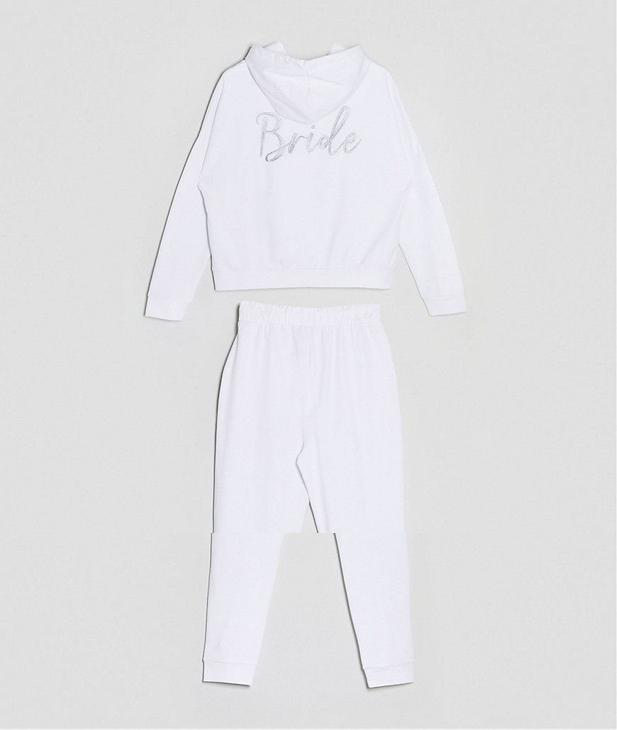ASOS DESIGN tracksuit hoodie / slim jogger with bride embroidery in white