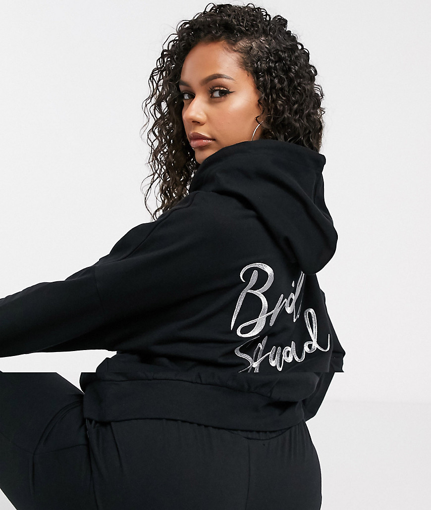 ASOS DESIGN tracksuit hoodie / slim jogger with bride squad embroidery in black