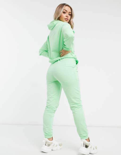 ASOS DESIGN tracksuit hoodie slim jogger with tie in cotton in apple green MGREEN