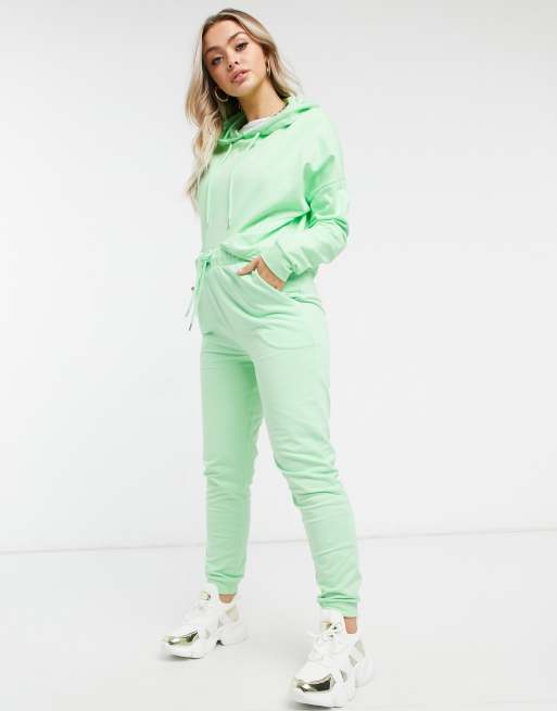 ASOS DESIGN tracksuit hoodie slim jogger with tie in cotton in apple green MGREEN