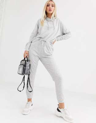 ASOS DESIGN tracksuit hoodie / slim jogger with tie-Grey