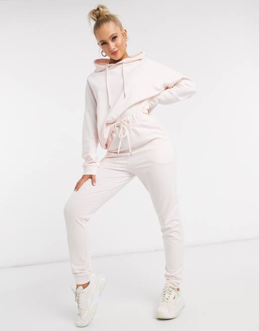 ASOS DESIGN tracksuit hoodie slim sweatpants with bride squad embroidery in pink