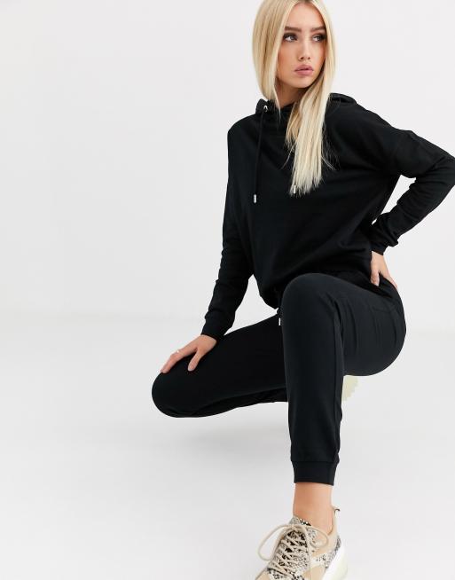 ASOS DESIGN tracksuit hoodie / slim sweatpants with tie in cotton - BLACK, 3 of 4