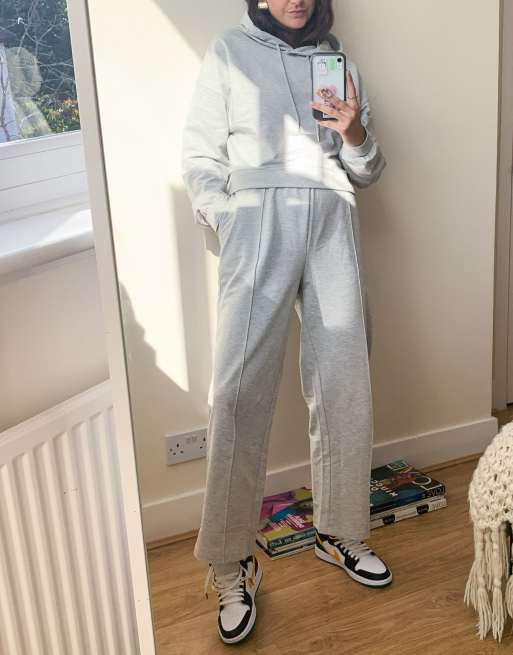 ASOS DESIGN tracksuit hoodie / straight leg jogger with pintucks in grey  marl