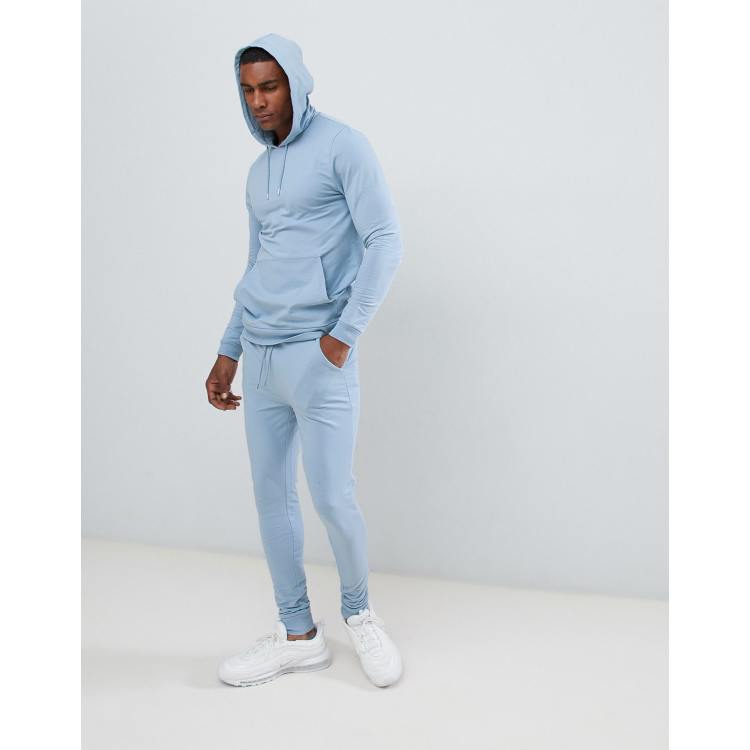 ASOS DESIGN Tracksuit Muscle Hoodie / Extreme Super Skinny Joggers In Light  Blue | ASOS