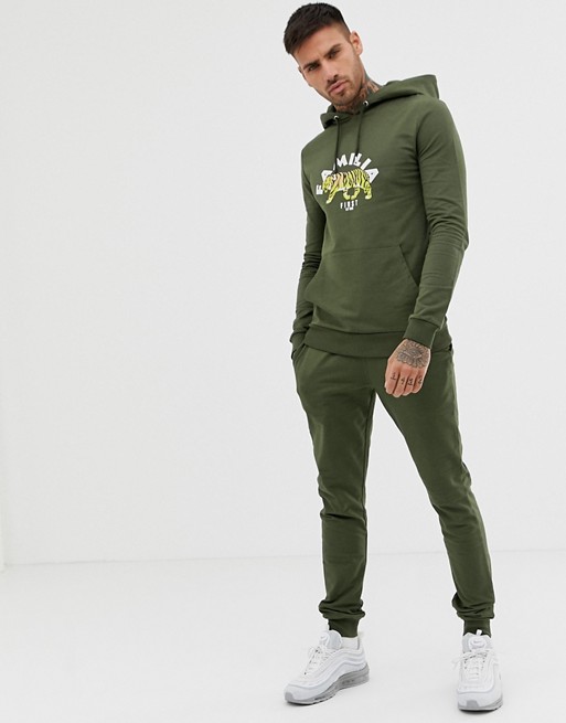 ASOS DESIGN tracksuit muscle hoodie/super skinny sweatpants with tiger ...