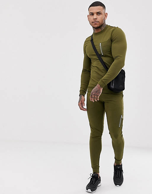 ASOS DESIGN tracksuit muscle sweatshirt/ skinny sweatpants with MA1 ...