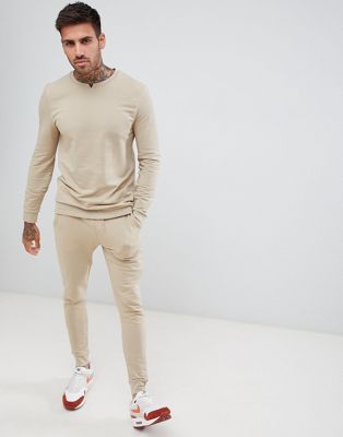 ASOS DESIGN tracksuit muscle sweatshirt with notch neck/ skinny joggers ...