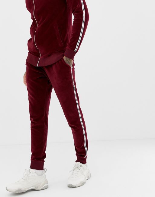 ASOS DESIGN velour standard sweatshirt/ skinny jogger tracksuit in