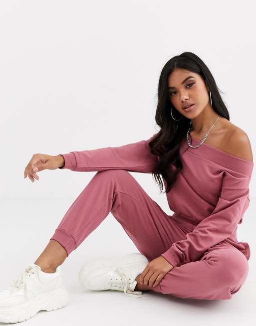 ASOS DESIGN tracksuit off shoulder sweat jogger ASOS