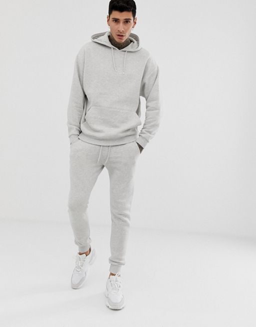 ASOS DESIGN tracksuit oversized hoodie / skinny joggers in light grey ...