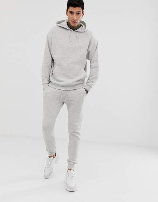 ASOS DESIGN tracksuit oversized hoodie / skinny joggers in light grey