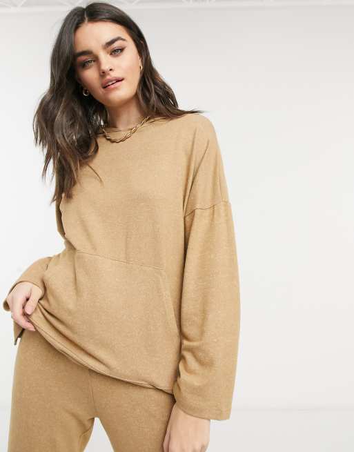 ASOS DESIGN tracksuit oversized hoodie / trackies in supersoft in camel, 3 of 4