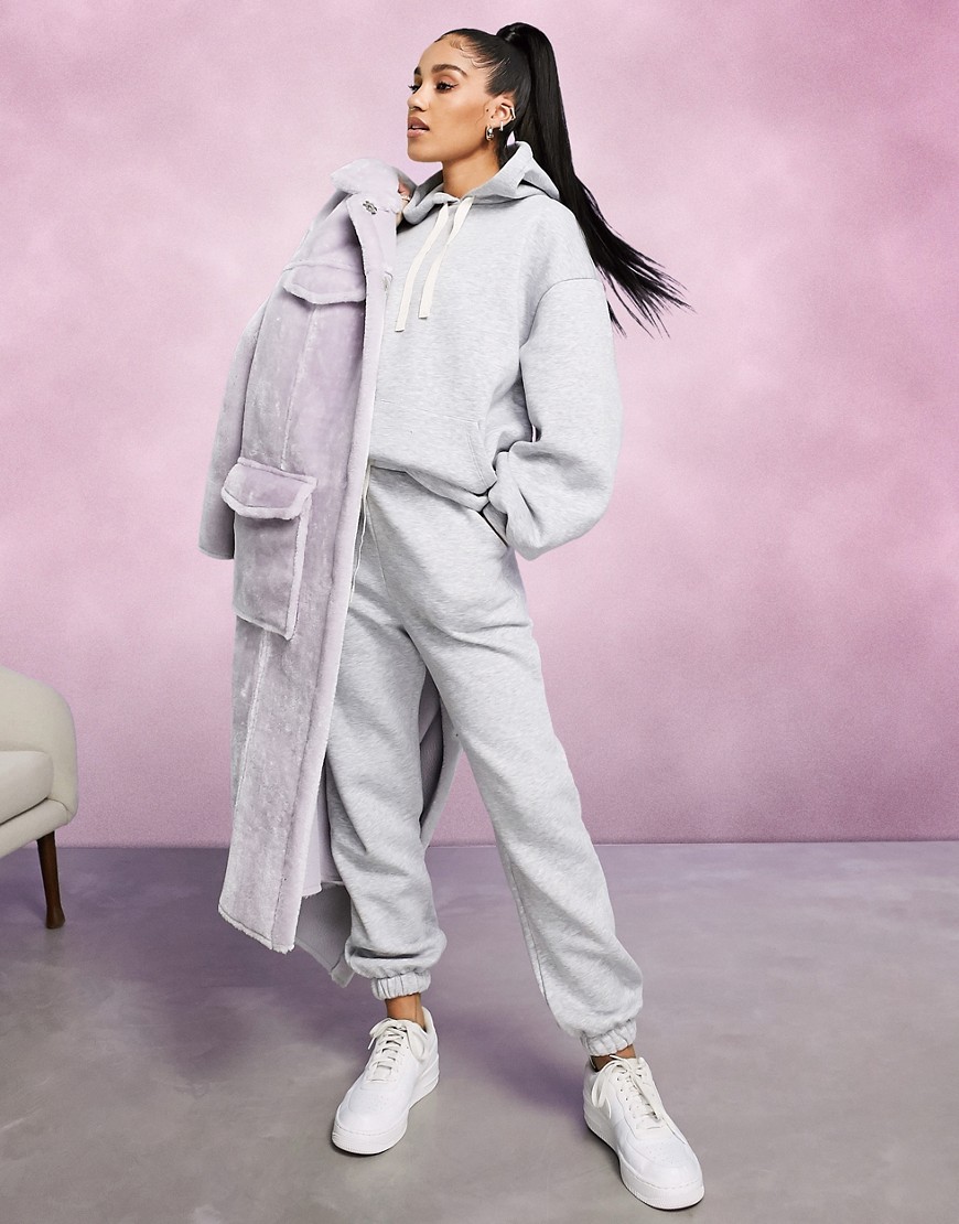 ASOS DESIGN tracksuit oversized hoodie with contrast ties / oversized sweatpants in gray marl-Grey