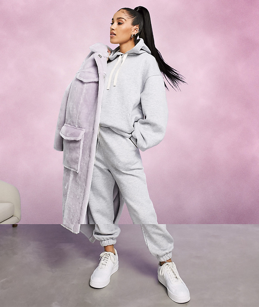 Asos Design Tracksuit Oversized Hoodie With Contrast Ties / Oversized Sweatpants In Gray Marl-grey