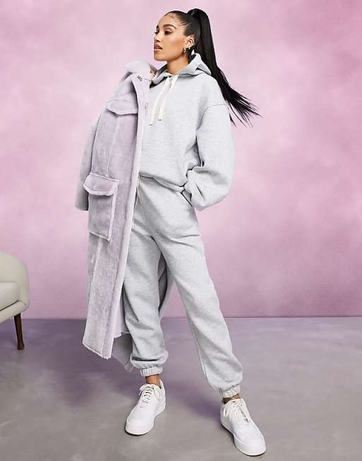 ASOS DESIGN tracksuit oversized hoodie with contrast ties / oversized sweatpants in gray marl | ASOS