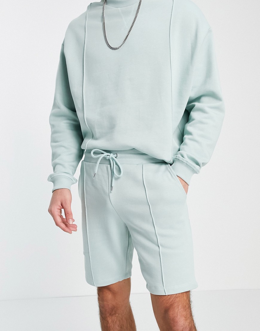ASOS DESIGN tracksuit oversized sweashirt & tapered jersey shorts with pintucks in gray-Grey