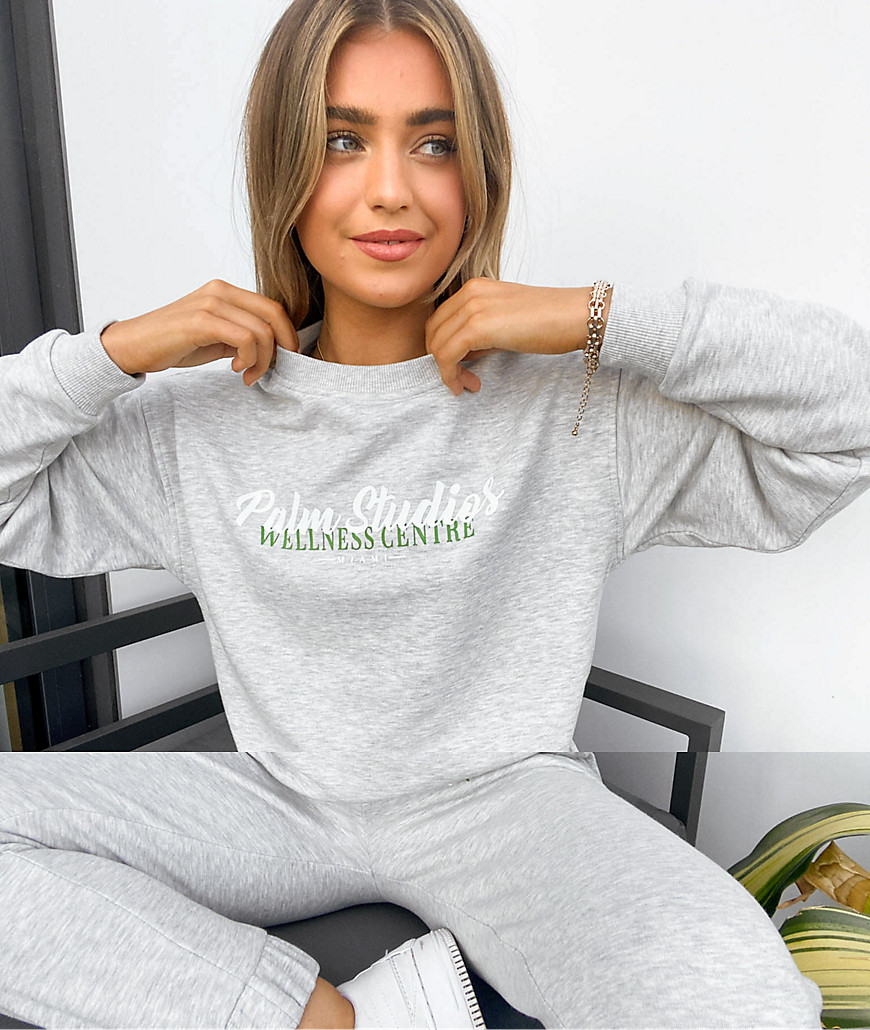 Asos Design Tracksuit Oversized Sweat With Wellness Logo / Oversized Jogger In Gray Marl