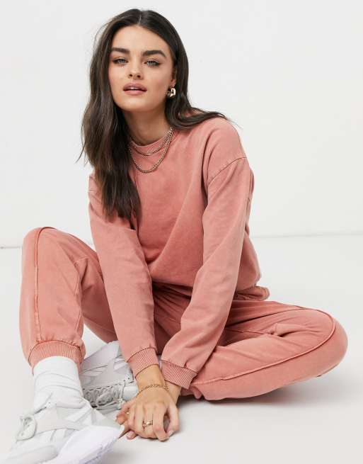 ASOS DESIGN lounge set oversized sweatshirt & sweatpants in pink