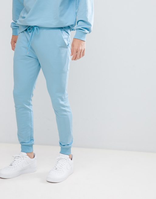 ASOS DESIGN tracksuit oversized sweatshirt super skinny joggers in sky blue