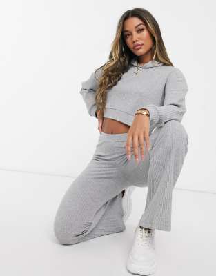 ASOS DESIGN rib flare trouser in grey marl