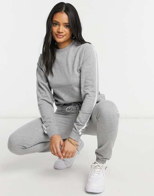 ASOS DESIGN tracksuit sweat / basic jogger with contrast binding in cotton in grey marl - GREY